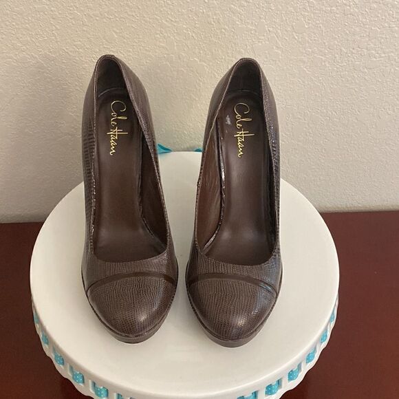 👠 COLE HAAN BROWN LEATHER ALLIGATOR HEELS 👠 - Picture 3 of 7